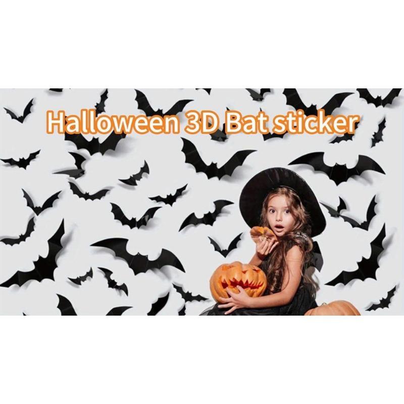 12PCS 3D Black PVC Bat Halloween Decoration - Horror Bar Wall Sticker - Bizarre Ornament Halloween Party Gift