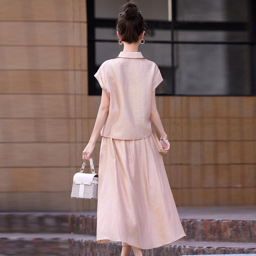 Fashion Lyocell linen light shirt set skirt women's  new skirt temperament casual two-piece set