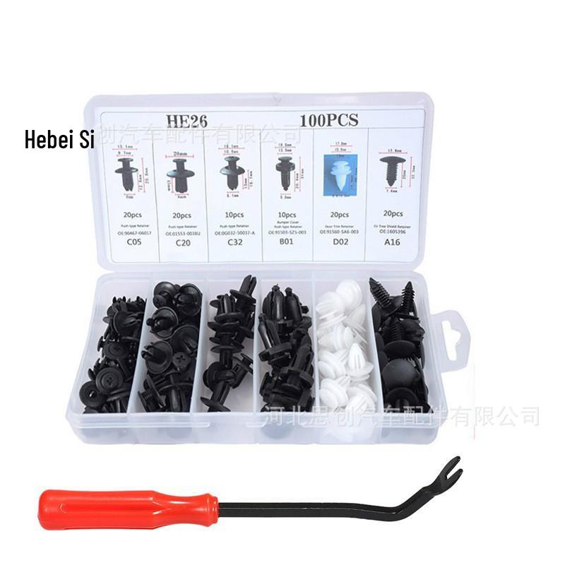 100-Piece Universal Nylon Auto Clips Set: 6 Types for Bumper Retainers
