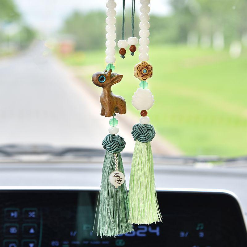 Sandalwood Deer Car Pendant: Cute Rearview Mirror Ornament for Men & Women