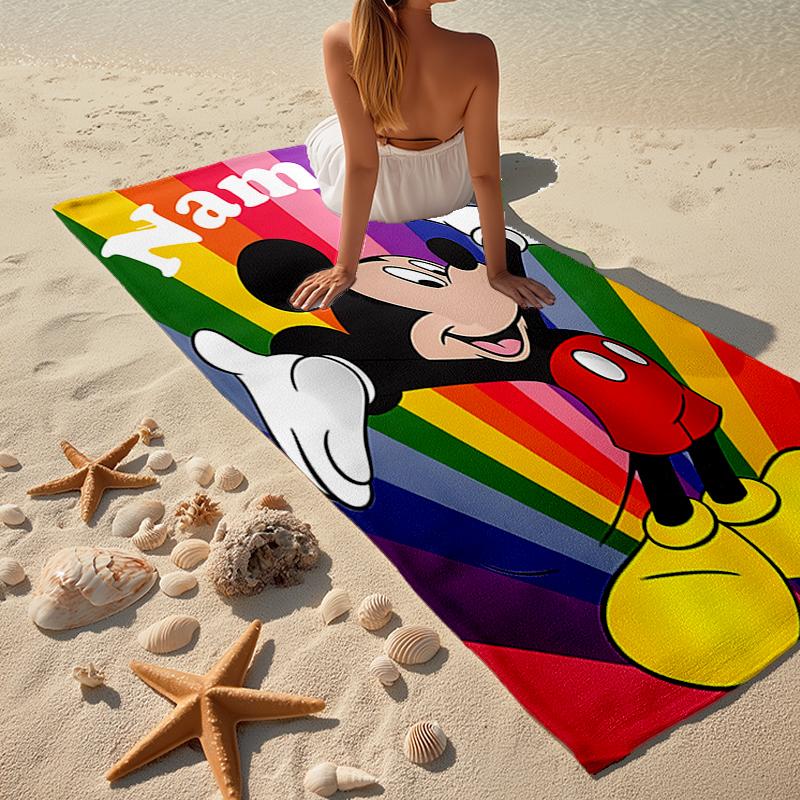 Custom Name Ultra-Soft Beach Towel with Mickey Theme,Ideal for Pool - Camping, Diving - Perfect Travel Essential, Vibrant Beach Towel.