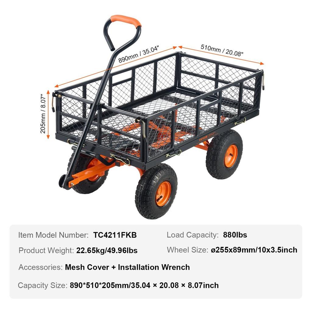 Garden Dump Cart Heavy-duty Metal Yard Carts and Wagons 880 lbs Loading
