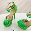 Mode Eilyken Mode Grün Nieten Plateau Schnallenriemen Damen Pumps Sexy Offene Zehen Ultra Stiletto Hohe Absätze Nachtclub Ballschuhe