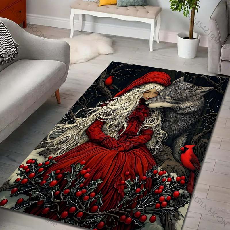 1PC Red Riding Hood Girl and Wolf Carpet for Living Room Bedroom Bathroom Mat Creative Doormat Sofa Table Home Decor Area Rug