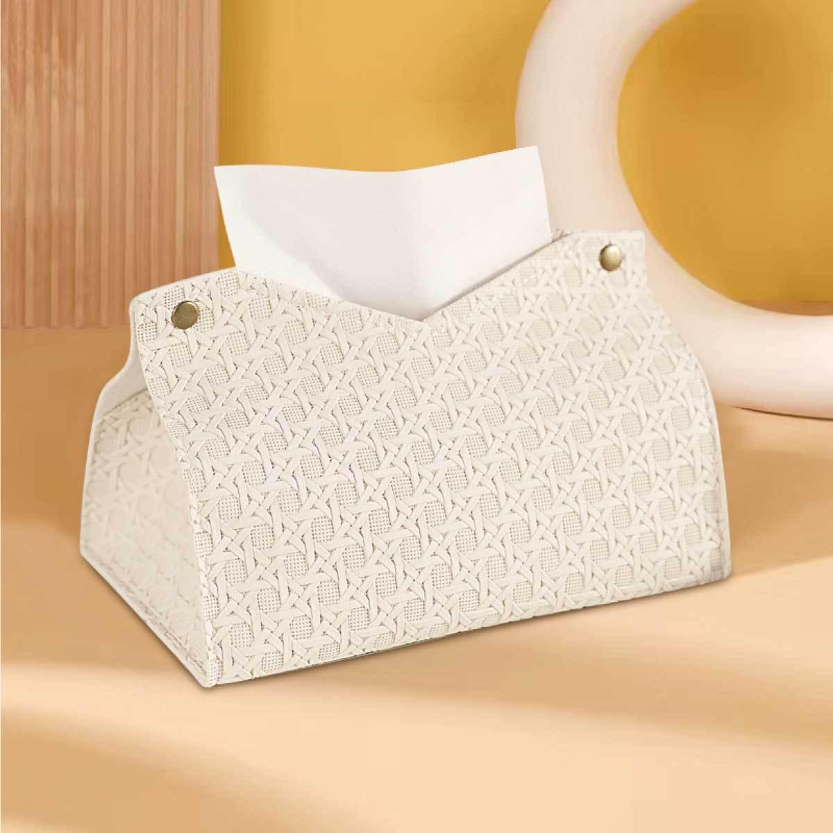 

Elegant Rattan Weave Tissue Box for Hotel or Living Room Decor 19x12x14 cm слоновая кость