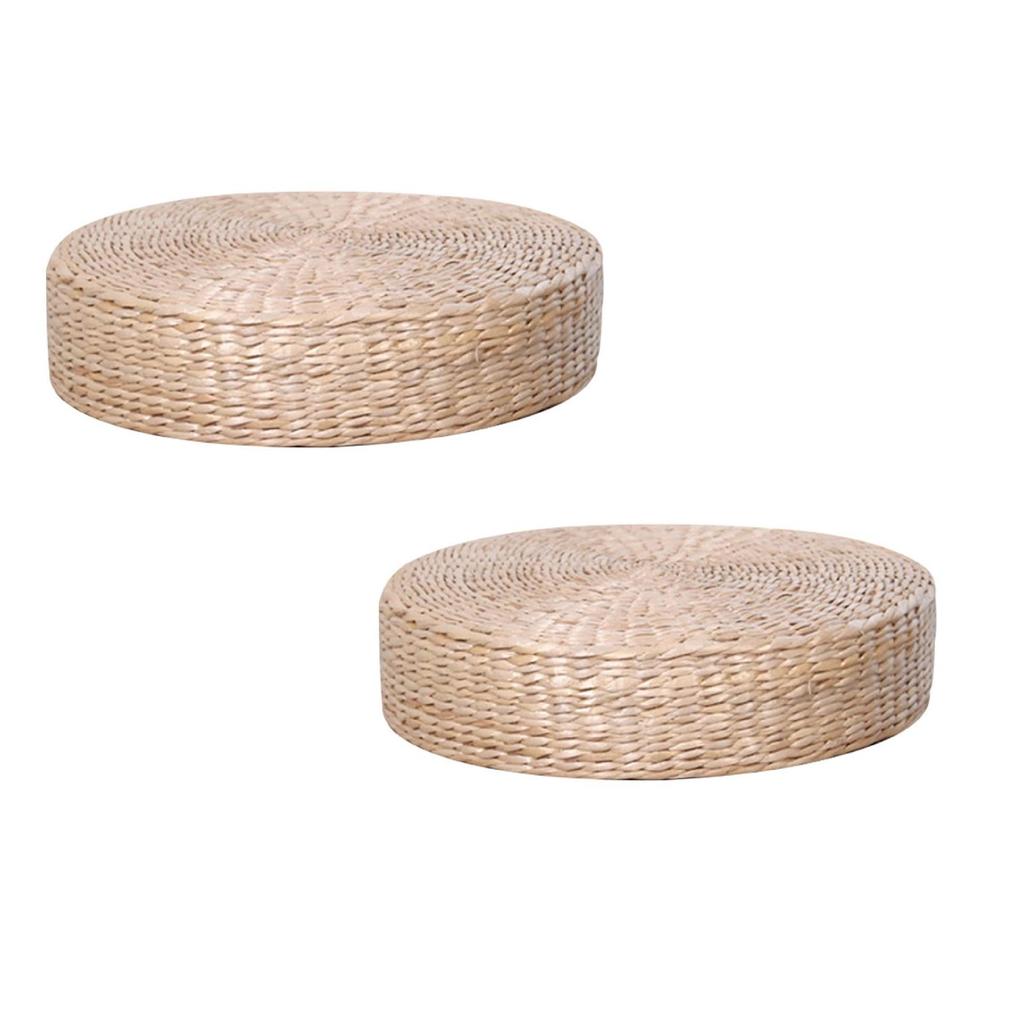 Japanese Style Tatami Cushion Handcrafted Knitted Straw Flat Seat Cushion Sofa Throw Pillow Floor Cushion Meditation Round Mat