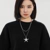 Silver Starfish Beaded Necklace for Women - Double-Layer Titanium Steel Pendant Clavicle Chain, Light Luxury Autumn/Winter Accessory