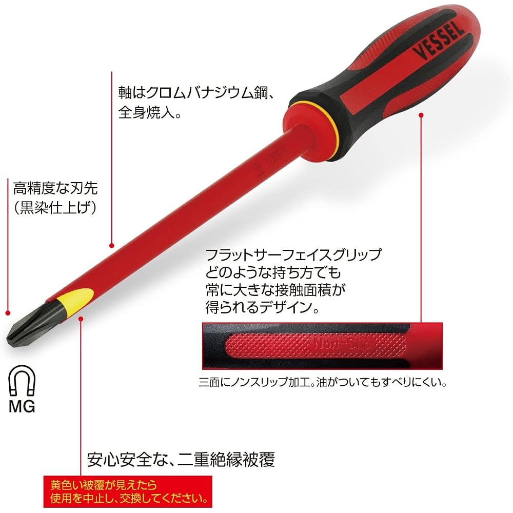 VESSEL MegaDora Insulated Screwdriver - 1.2 × 8 × 150, Electric Shock Protection, VDE Certified, 960