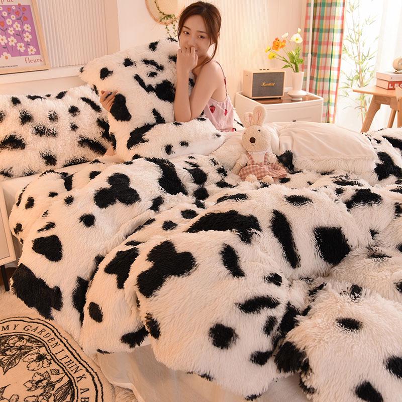 Thickened Mink Velvet Winter Bedding Set: Long Plush Duvet Cover & Crystal Velvet Bed Sheet 1.2m Sheet 3-piece Set