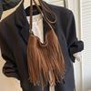 New Fashion Suede Bucket Bag for Women Soft Touch Fringe Crossbody Shoulder Purse Trendy Casual Handbag