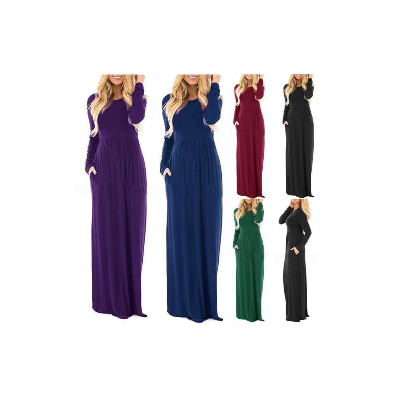 Elegant Women's Casual Long Maxi Dress With Long Sleeves For Evening Parties