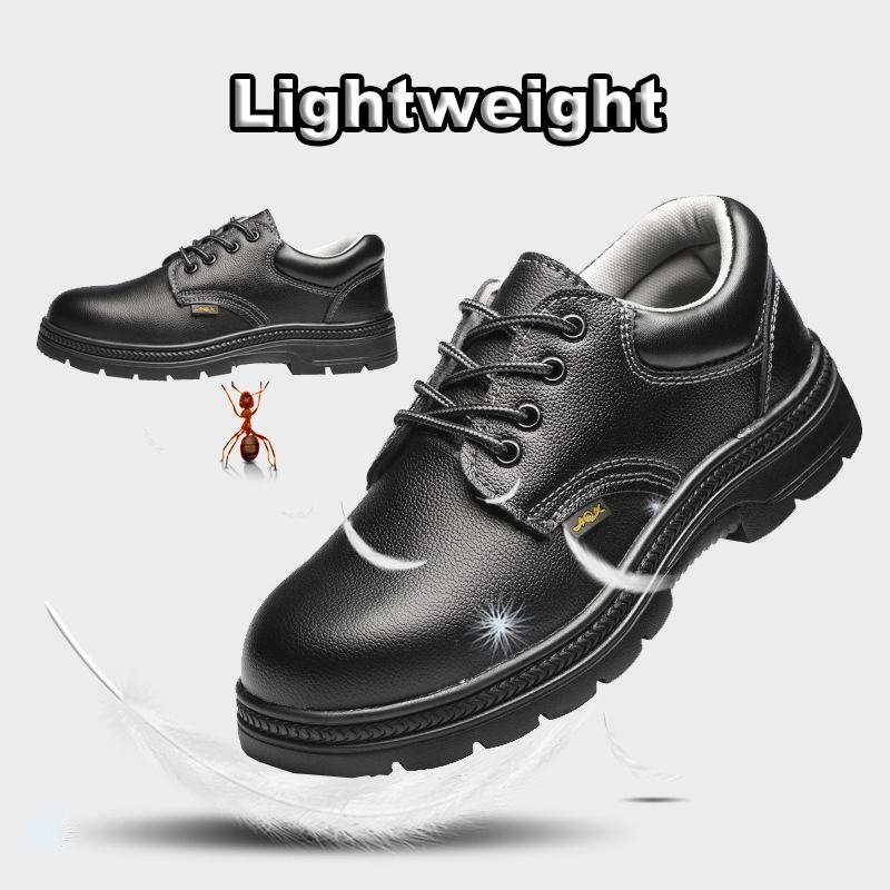 Oulylan Steel Toe Anti-smash Sneakers Men Anti Slip Safety Shoes Puncture Proof Lace Up Work Boots Male Cowhide Labor Footwear