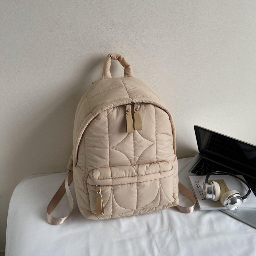 Nylon Padded Coat Backpack Solid Color Student Schoolbag Space Cotton Shoulder Bag  Outdoor