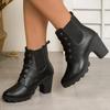 Sexy Lace Up High Heel Ankle Boots Women Autumn Fashion Black Round Toe Chelsea Boots Chunky Platform Women's Boots