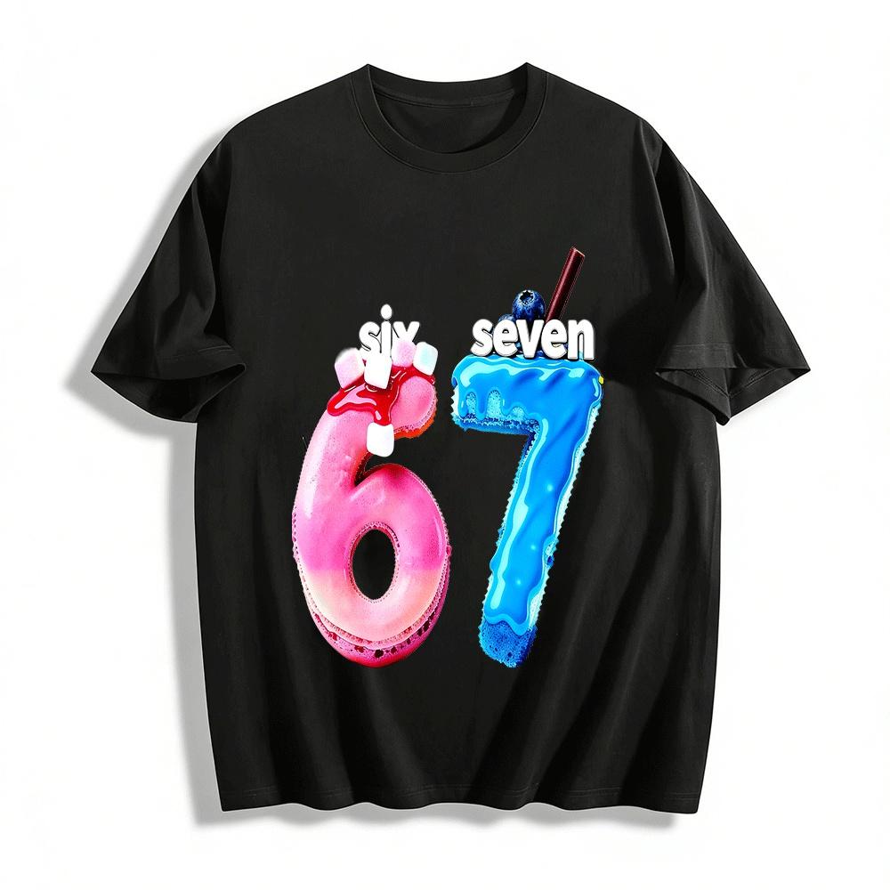 

Sweet Number 67 Print Casual Short Sleeve T-Shirt For All Ages Pure cotton T-shirt XXS