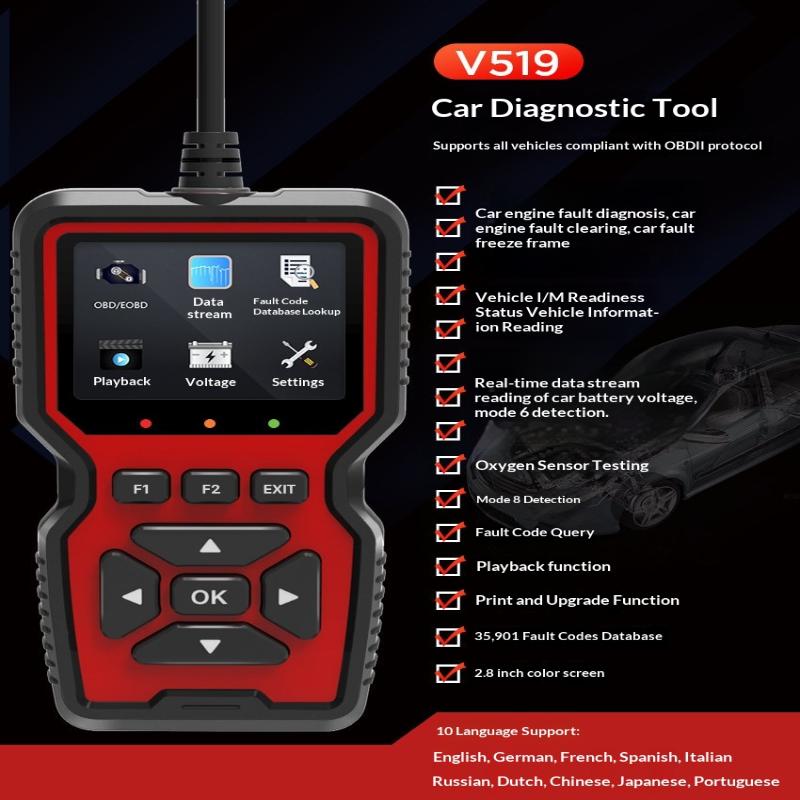 V519 Professional Usb Obd2 Scanner Car Diagnostic Tool For Real Time Engine Monitoring And Error Code Reset
