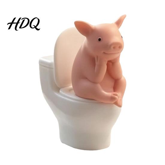 Pink Pig Figurine Miniature Toilet Figurine Sitting on Thinking Ornament Statue Cartoon