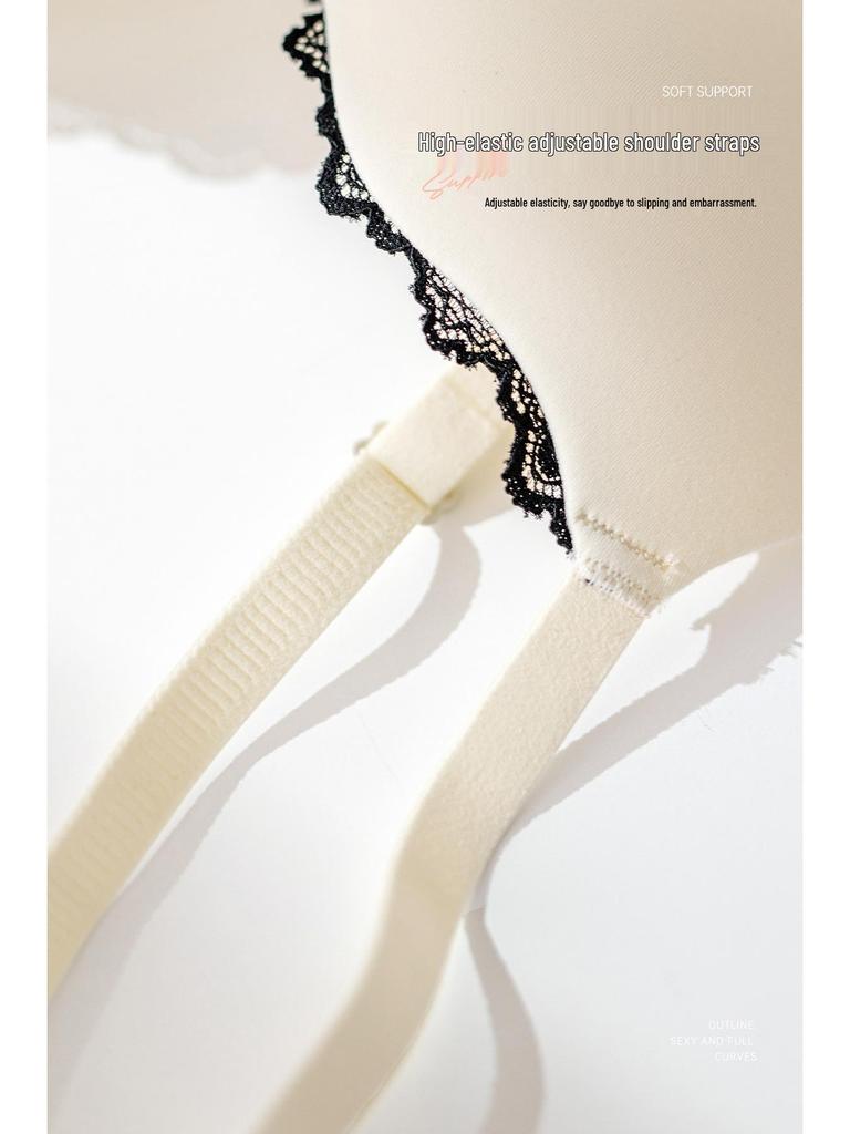 Red Series Seamless Push-Up Bra Set for Women - Side Support, No Underwire, Sexy Thin Hollow Out Design