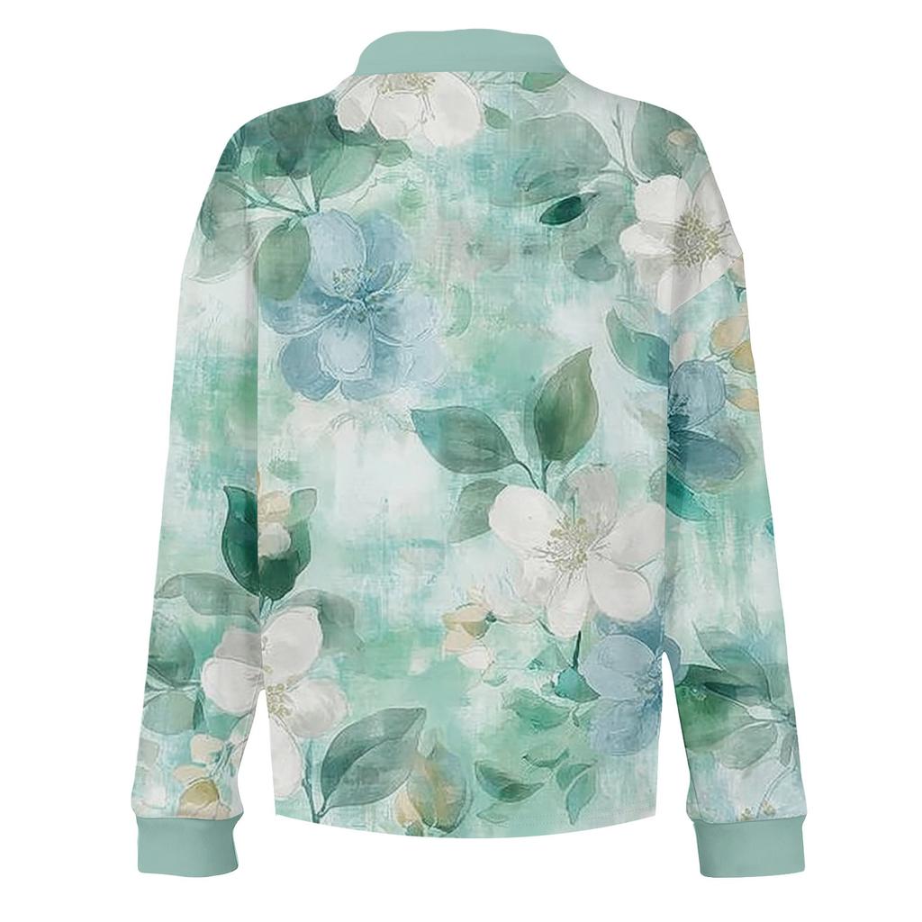 Women's Retro Street Lazy V,neck Long Sleeve Button Floral Print Pullover Top