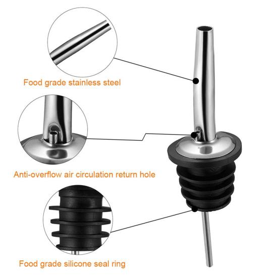 6 Sets Stainless Steel Oil Wine Liquor Bottle Pourers Dispenser with Cap Stopper