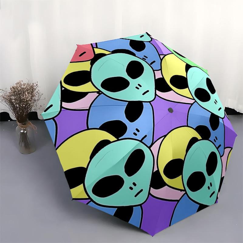 1pc Alien Heads Automatic Umbrella Durable Iron Frame & Plastic Handle, Gift for Men & Women, Sturdy Construction yy250905196