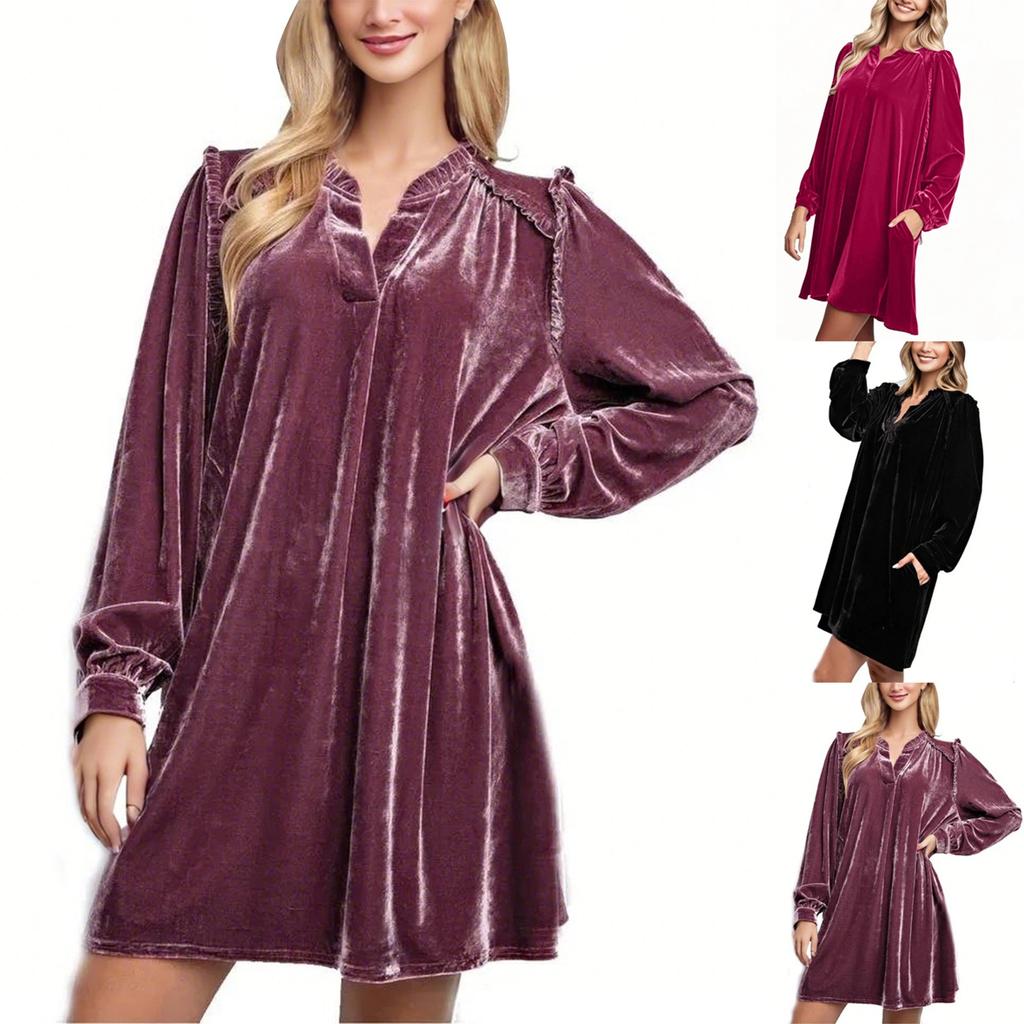 Women's Long Sleeved Solid Color Loose Straight Dress