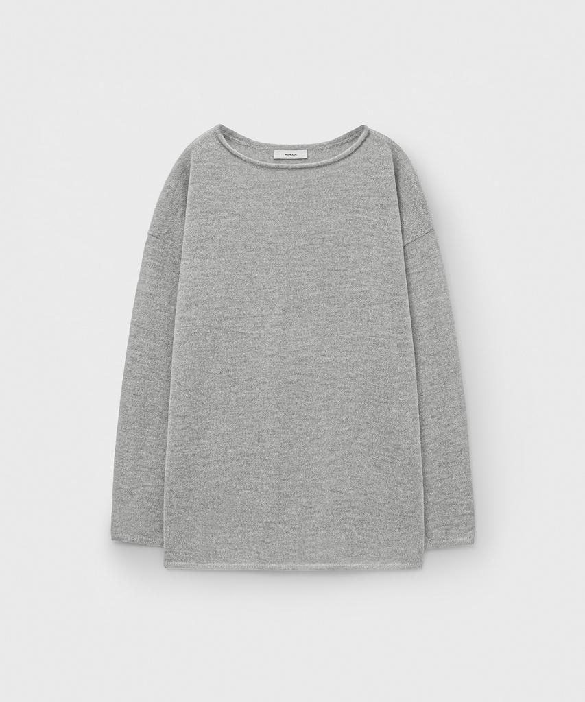 MONGDOL Loose Alpaca Boat Neck Knit Top Gray Mdkt119Gray