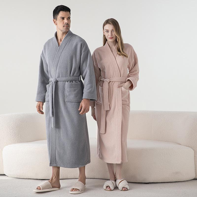 Cozy Velvet Bathrobe: Unisex Fleece-Lined, Thick Warmth for Autumn & Winter