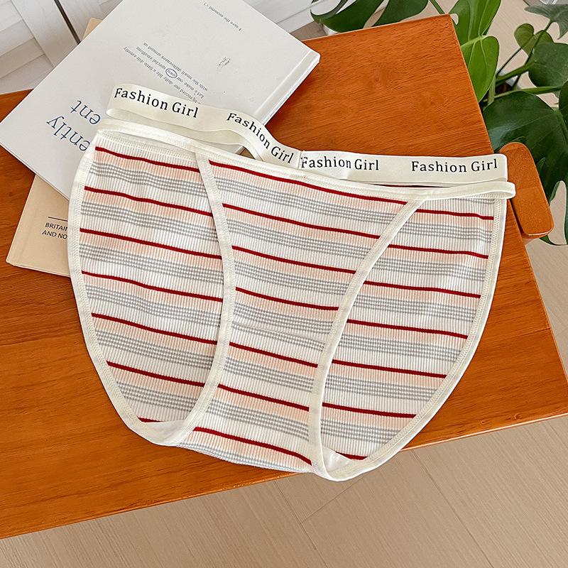 Women's Underwear Waist Cutout Underwear Women's Briefs Stripe Patchwork Thin  Antibacterial Panties