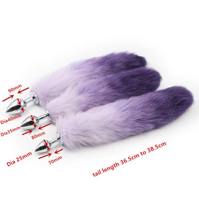 New White Pink Purple Color Fox Tail Small Medium Large Anal Plug Beads Metal Butt Plug Role Play Flirting Fetish Sex Toy Women