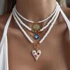 4er Set Glücksbringer Blaue Böse Auge Anhänger Halsketten für Damen Bohemian Bunte Herz Mehrschichtige Perlen Halsketten Gestapelter Schmuck