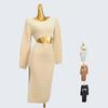 Pure Desire Style Elegant Fall and Winter New Arrival Imitation Mink Short Sweater Women's High Waist Self-Tie Slit Skirt Two-piece Set