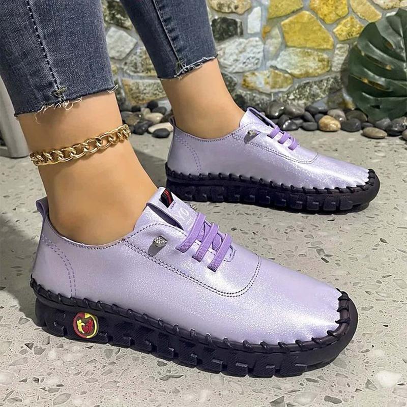fashion Rimocy Purple Soft Bottom Short Boots Women Fashion Anti Slip PU Leather Ankle Boots Woman Lightweight Flat Lace Up Casual Shoes