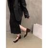 Thick Heel High Heels Retro Square Head Rhinestone Mary Jane Small Leather Shoes Women's Shoes Spring Autumn Winter Black Single Shoes