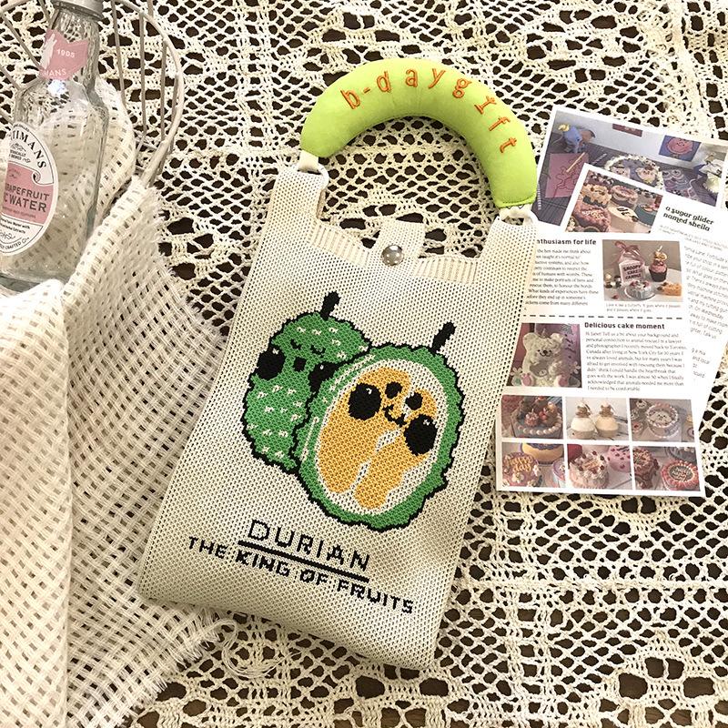 

Мультяжная вязаная шерстяная сумка через плечо - Милый дизайн фруктов для телефона и кошелька для монет