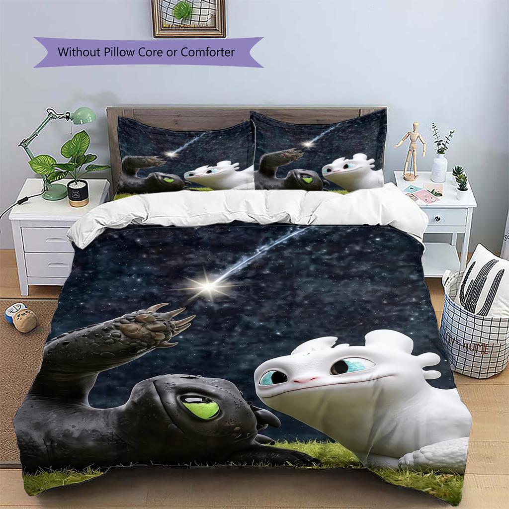 Comment entraîner votre dragon Sans-Dent et Furie Éclair (2) Housse de couette et taies d'oreiller, Linge de lit pour fans de HTTYD, Super cadeau.chl