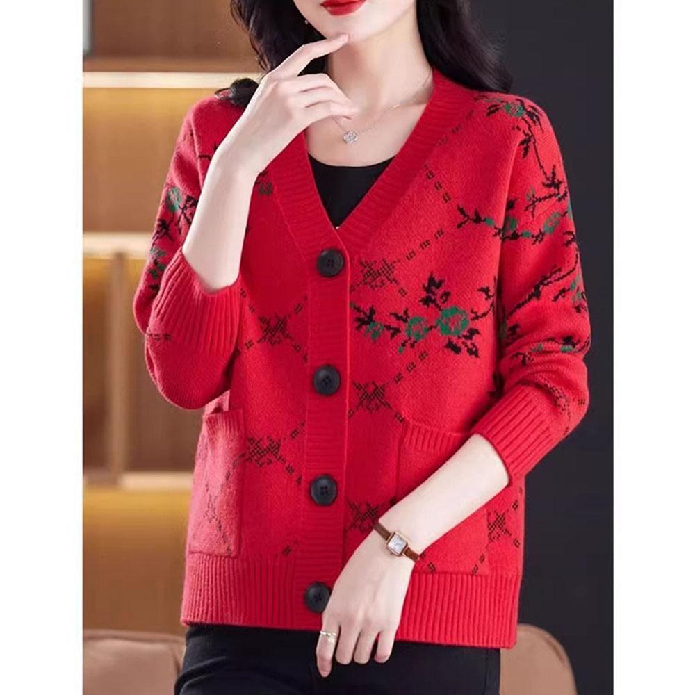 Autumn Jacquard Short Knitted Cardigan Jacket Ladies Winter New Long-Sleeved Floral Knitted Sweater Coat Women Loose Knitwear Tops