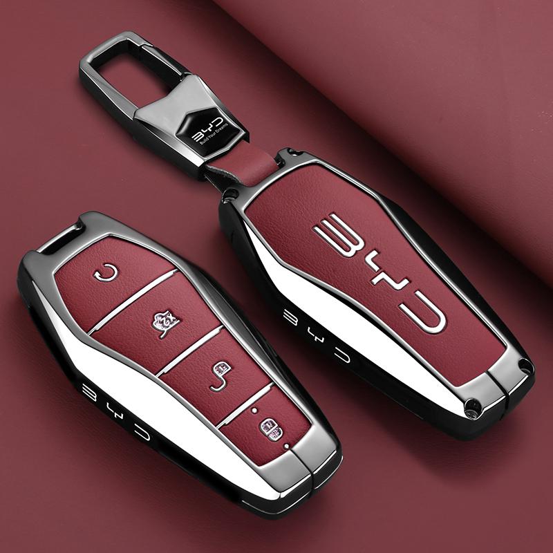 Zinc Alloy New Leather Car Key Case Cover Shell Fob for BYD Song Plus Atto 3 Han EV DM Qin Seal Dolphin Protective Auto Keychain