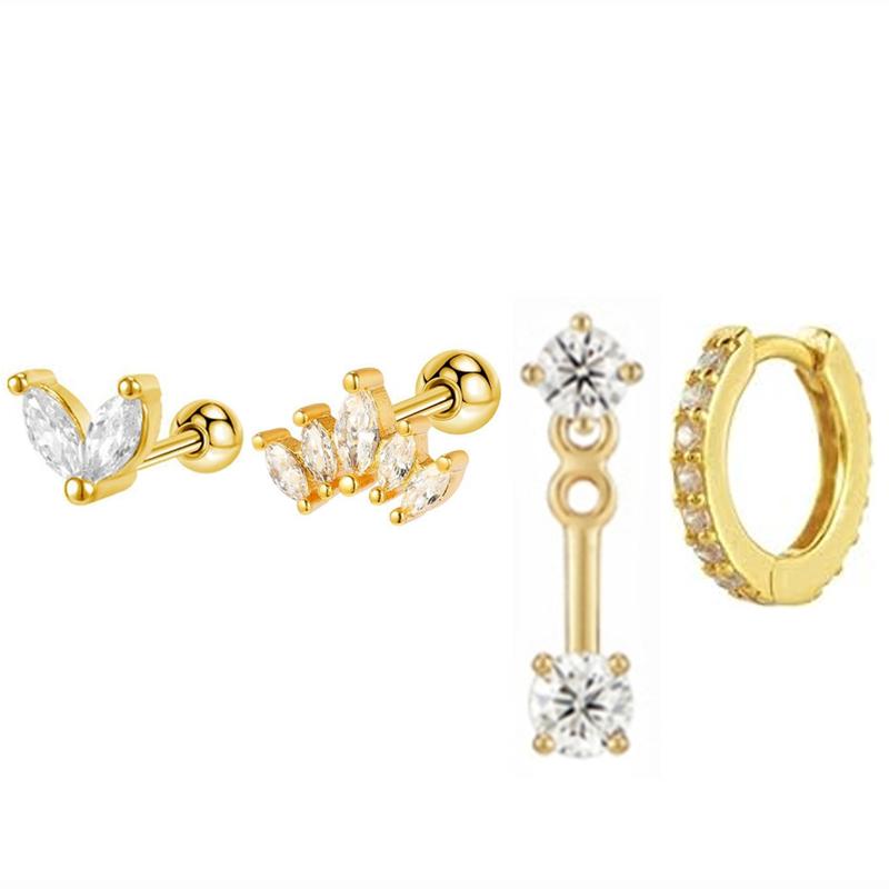 Set de 4 Pendientes Aro Huggie Circulares de Acero Inoxidable para Mujer Color Dorado Único Pendiente de Flor con Circonita Joyería para Piercing