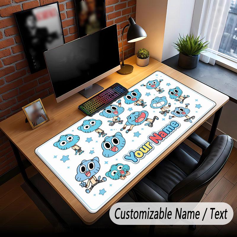 Benutzerdefinierter Name Text Großes Mauspadd, Erstaunliche Welt von Gumball Weiche Rutschfeste Erweiterte Schreibtischmatte Für Home Office