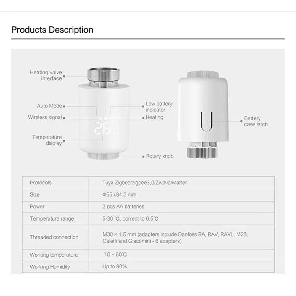Compact Design Thermostatic Radiator Valve Smart TRV Thermostatic Valve  Radiator Control