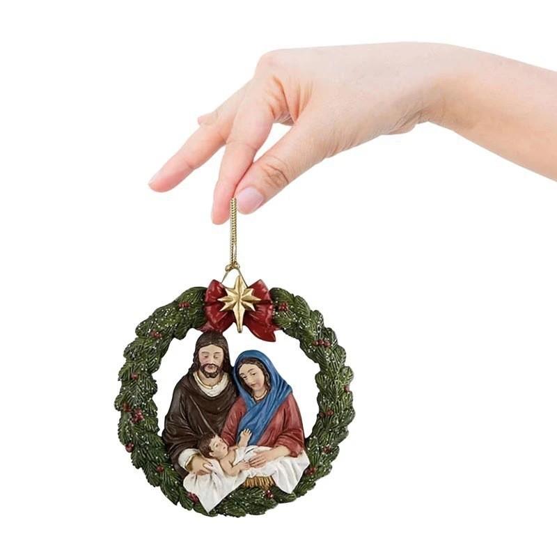 

Unique Cartoon Jesus Birth Christmas Tree Car Rearview Mirror Ornament For Gifts