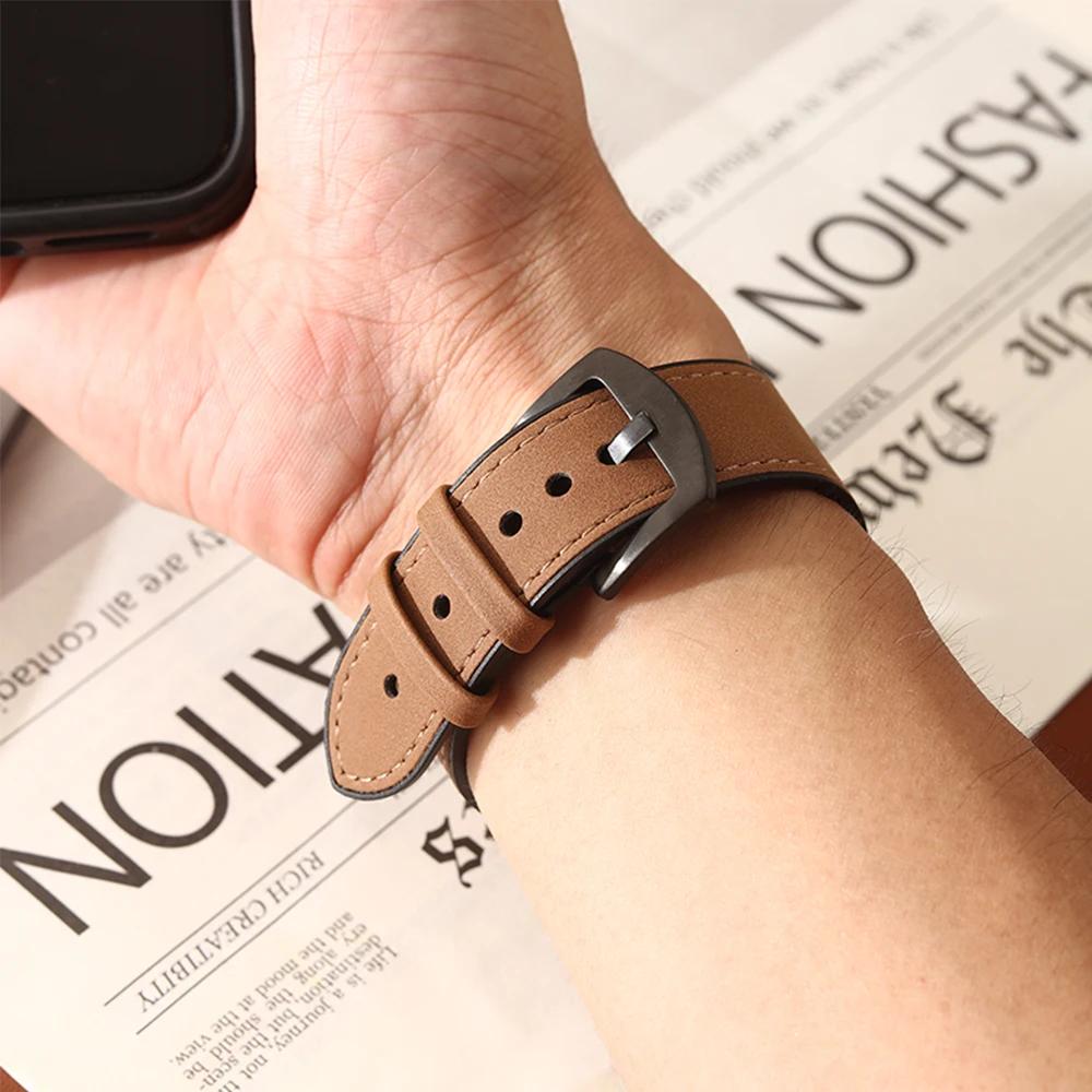 Leather Business Band for Samsung Galaxy Watch 8 Classic 46mm 44mm 40mm No Gaps Men Bracelet for Galaxy Watch 7 Ultra 47mm Luxury Curved End Strap