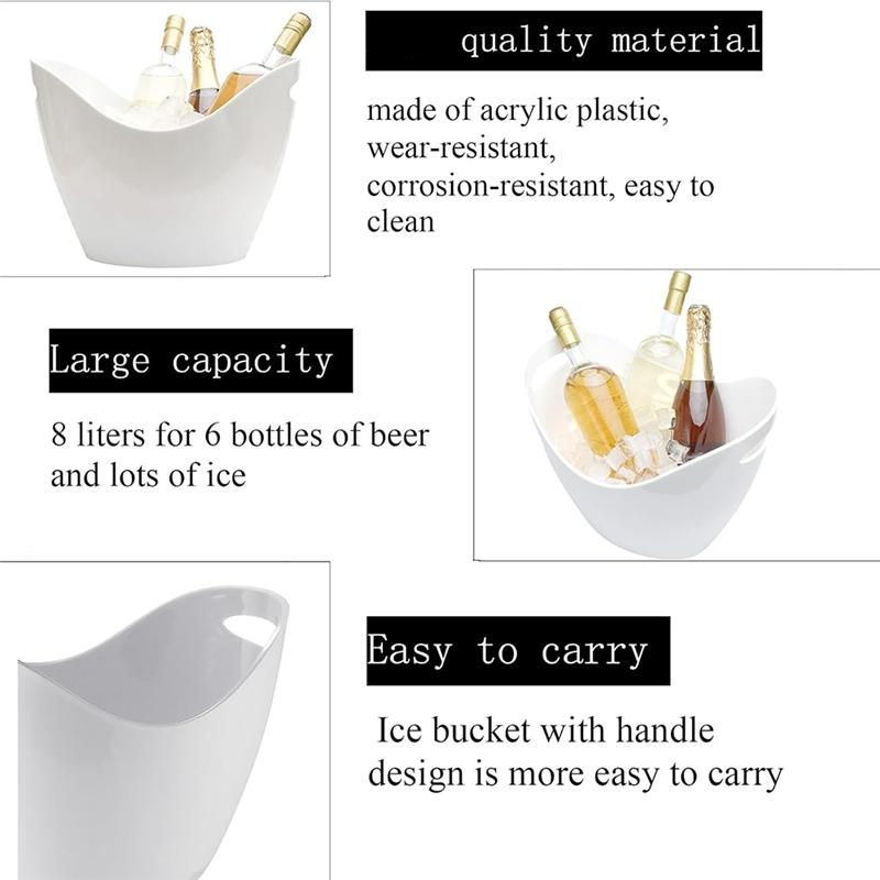 B97A-8L Insulated Ice Bucket For Parties, Large Plastic Drink Bucket For Cocktail Bars Holder