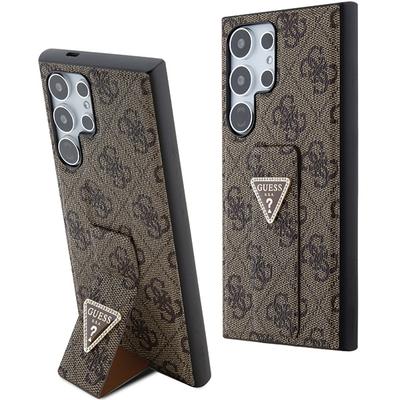 Guess GUHCS24LPGS4TDW S24 Ultra S928 marrone/brown cover rigida con supporto Grip Triangolo Strass 4G
