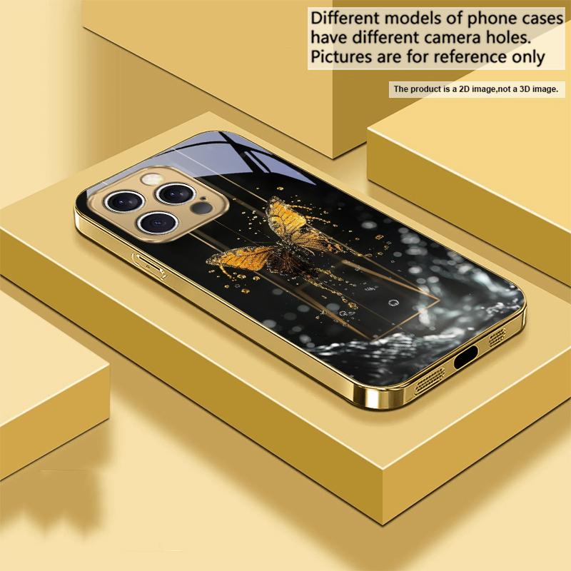 Der Goldene Schmetterling Für IPhone 17Pro Max 16 17 Pro 15 Pro 14 13 Plus 12 Mini 11Pro Max XR 16E 17Air Goldene Glas-Handyhülle