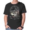 Unisex Crew Neck T-Shirt Black Witch Cat Graphic Short Sleeve Casual Tee