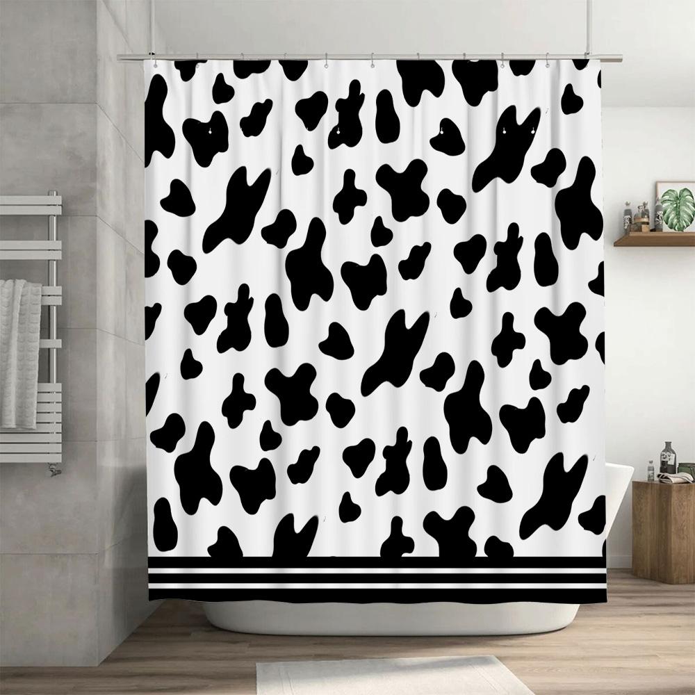 Animal Print Shower Curtain Black White Cow Skin Pattern Waterproof Bathroom Decor