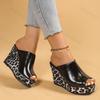 Fashion Fish Mouth Leopard Fashion Casual Wedge Heel Slippers for Women's 2025 Summer New Open Toes Breathable Comfortable Beach Sandals