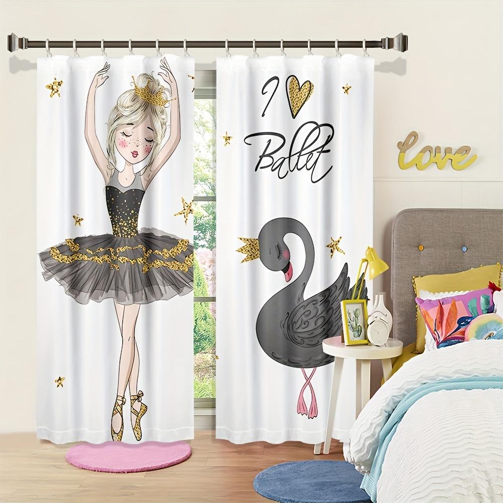 2 panele Piękna Animacja Kobiety Tańczącej Łabędzia z Montażem na Haczykach Cyfrowy Nadruk Zasłona do Salonu Sypialni